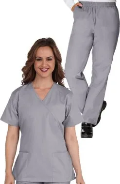 AllHeart Clearance Women's Mock Wrap Scrub Top & Elastic Waistband Scrub Pant Set