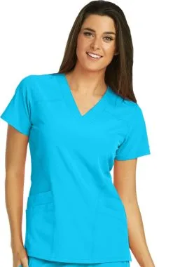 Barco One Clearance Women's V-Neck Perforated Side Panel Solid Scrub Top