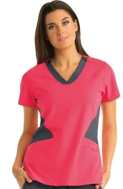 Barco One Clearance Women's V-Neck Contrast Panel Solid Scrub Top