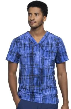 Cherokee Clearance Men's Plaid Tie Dye Print Scrub Top
