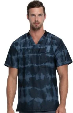 Dickies Clearance Men's Tie Dye Stripes Pewter Print Scrub Top