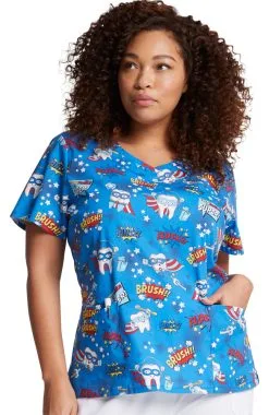 Dickies Clearance Women's Super Smile Print Scrub Top