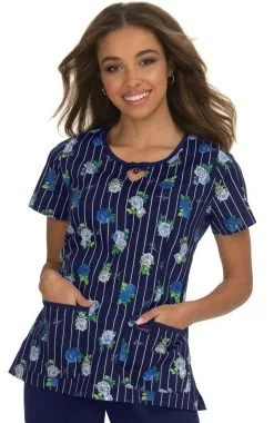 Koi Clearance Women's Rose Stripes And Roses Print Scrub Top