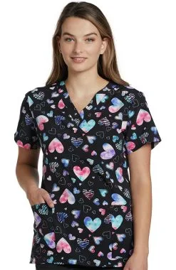 White Cross Clearance Women's Heart Mix Print Scrub Top