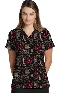 White Cross Clearance Women's Paris Amour Print Scrub Top