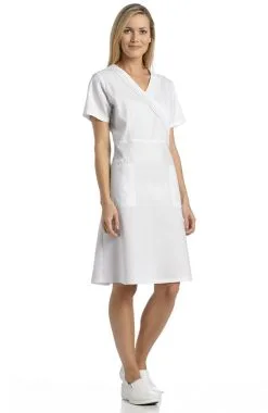 White Cross Women's Pleated Mock Wrap Scrub Dress